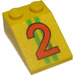 LEGO Geel Helling 2 x 3 (25°) met Number 2 en Green Strepen met ruw oppervlak (3298)