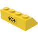 LEGO Amarillo Con pendiente 2 x 4 (45°) con Negro Tren logo Pegatina con superficie rugosa (3037)