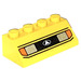 LEGO Gelb Steigung 2 x 4 (45°) mit Headlights und Schwarz Lines Muster mit rauer Oberfläche (3037 / 82929)