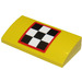 LEGO Geel Helling 2 x 4 Gebogen met Checkered Vlag Sticker met buizen aan de onderzijde (88930)