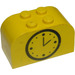 LEGO Gul Skråning Klods 2 x 4 x 2 buet med Sort Clock Mønster (4744)