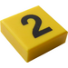 LEGO Yellow Tile 1 x 1 with Black &quot;2&quot; with Groove (3070)