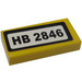 LEGO Yellow Tile 1 x 2 with &quot;HB 2846&quot; Sticker with Groove (3069)