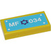 LEGO Yellow Tile 1 x 2 with &#039;MF*034&#039; Sticker with Groove (3069)
