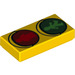 LEGO Yellow Tile 1 x 2 with Red and Green Minifigure Crosswalk Sign with Groove (3069 / 21193)