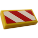 LEGO Yellow Tile 1 x 2 with Red and White Danger Stripes Right Sticker with Groove (3069)