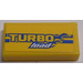 LEGO Yellow Tile 1 x 2 with &#039;TURBO load&#039;, Blue Flames and Lines Sticker with Groove (3069)