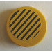 LEGO Yellow Tile 2 x 2 Round with Black Stripes on Yellow Background Sticker with &quot;X&quot; Bottom (4150)