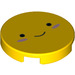 LEGO Yellow Tile 2 x 2 Round with Smiling Face with Bottom Stud Holder (14769 / 38738)