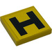 LEGO Jaune Tuile 2 x 2 avec &#039;H&#039; Autocollant avec rainure (3068)