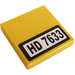 LEGO Yellow Tile 2 x 2 with &quot;HD 7633&quot; Sticker with Groove (3068)