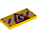 LEGO Yellow Tile 2 x 4 with Road Construction Sign and Danger Stripes (21408 / 87079)