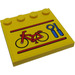 LEGO Gul Flise 4 x 4 med knops på Edge med Bike og Tools Klistermærke (6179)