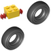 LEGO Yellow Tire Ø 14mm x 4mm Smooth Old Style with Brick 2 x 2 with Red Single Wheels