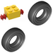 LEGO Amarillo Tire Ø 14mm x 4mm Smooth Old Style with Brick 2 x 2 with Red Single Wheels