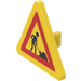 LEGO Jaune Triangulaire Sign avec &#039;Man at Work&#039; Autocollant avec clip fendu (30259)