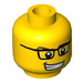 LEGO Yellow Video Game Guy Head with Glasses and Open Mouth Smirk (Recessed Solid Stud) (3626 / 18191)