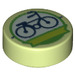 LEGO Geelachtig groen Tegel 1 x 1 Rond met Fiets (35380 / 69457)