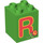 Duplo Bright Green Brick 2 x 2 x 2 with R for Rose (31110 / 93014)