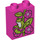 Duplo Dark Pink Brick 1 x 2 x 2 with Flowers and Frog with Bottom Tube (15847 / 24983)