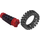 LEGO Zwart Narrow Tire 24 x 7 with Ridges Inside with Brick 2 x 4 Wheels Holder with Red Freestyle Wheels Assembly