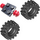 LEGO Black Vintage Axle Plate With Red Wheel Hub and Small Offset Treaded Tyre