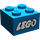 LEGO Blue Brick 2 x 2 with Lego Logo Old Style White with Black Outline (3003)