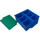 LEGO Blue Storage Bin with Handle and Six Compartments with Green Baseplate Covers