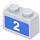 LEGO Brick 1 x 2 with &#039;2&#039;, Blue Background Sticker with Bottom Tube (3004)