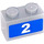LEGO Brick 1 x 2 with &#039;2&#039;, Blue Background Sticker with Bottom Tube (3004)