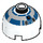 LEGO Klods 2 x 2 Rund med Dome Top med Sølv og Blå Mønster (R2-D2) (Sikkerhedskknops uden akselholder) (30367 / 83715)