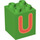 LEGO Bright Green Duplo Brick 2 x 2 x 2 with Red &#039;U&#039; (31110 / 93017)