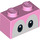 LEGO Klar rosa Kloss 1 x 2 med Yoshi Øyne med bunnrør (68946 / 101881)