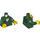 LEGO Dunkelgrün Minifig Torso - Hoodie mit Green Lace Ties und Pocket Trims over Weiß Shirt (973 / 76382)
