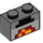 LEGO Dark Stone Gray Brick 1 x 2 with Minecraft Black, Red, and Yellow Blocks with Bottom Tube (3004 / 37228)