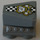 LEGO Dunkles Steingrau Auto Motor 2 x 2 mit Luft Scoop mit Checkered stripe und crossed piston &quot;skull&quot; mit Gelb background Aufkleber (50943)