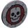 LEGO Dark Stone Gray Round Shield 2 x 2 with Skull on Red Background (59231 / 59644)