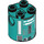 LEGO Dark Turquoise Brick 2 x 2 x 2 Round with Robot Body with Silver Lines and White and Silver Pattern with Bottom Axle Holder &#039;x&#039; Shape &#039;+&#039; Orientation (30361 / 64226)