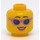 LEGO Dual Sided Female Head with Black Eyebrows, Pink Lips / Sunglasses (Recessed Solid Stud) (3626 / 20068)