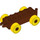 LEGO Duplo Roodachtig Bruin Auto Chassis 2 x 6 met Geel Wielen (moderne open trekhaak) (10715 / 14639)