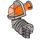 LEGO Platt Silver Armored Arm med Transparent Neonrödaktig Orange Axel och Stift (Höger) (24104)