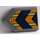 LEGO Flat Silver Tile 2 x 3 Pentagonal with Dark Blue Arrow, Yellow Lines on Bright Light Orange Background Sticker (22385)