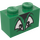 LEGO Green Brick 1 x 2 with Angry Eyes, Black fringe with Bottom Tube (3004 / 93792)