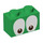 LEGO Green Brick 1 x 2 with brown eyes looking down with Bottom Tube (3004 / 103766)
