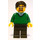 LEGO Grün V-Neck Pullover, Dark Braun Beine, Dark Braun Kurz Zerzaustes Haar, Bart, Safety Schutzbrille Minifigur