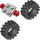 LEGO Light Gray Vintage Axle Plate With Red Wheel Hub and Small Offset Treaded Tyre