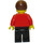 LEGO Man met Vlak Rood Torso, Zwart Poten, Bruin Haar Minifiguur