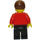 LEGO Man with Plain Red Torso, Black Legs, Brown Hair Minifigure