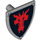 LEGO Mittleres Steingrau Minifig Schild Dreieckig mit rot Drachen Kopf auf Schwarz Background (3846 / 14463)