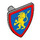 LEGO Medium Stone Gray Shield - Triangular with Yellow Lion Rampant on Blue Background with Red Border (3846 / 102325)